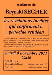 Conférence de Reynald Secher à Nantes le 8 novembre