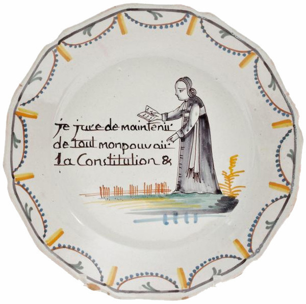 Lot n°219, assiette à bord, faïence de Nevers, diamètre 22,7 cm, estimation 300 à 500 €