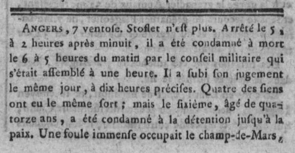 25 février 1796, l'exécution de Stofflet