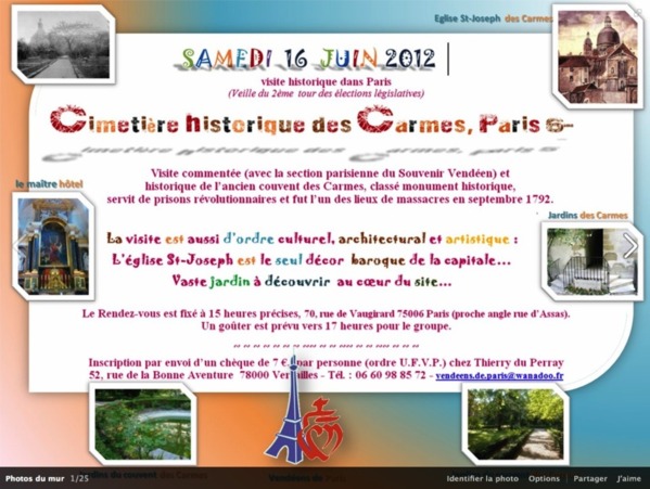 Programme de la visite des Carmes de Paris, samedi 16 juin 2012 (cliquez sur l'image pour l'agrandir)