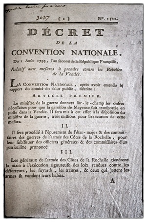 Exemplaire du décret du 1/08/1793 – Archives privées de l'auteur